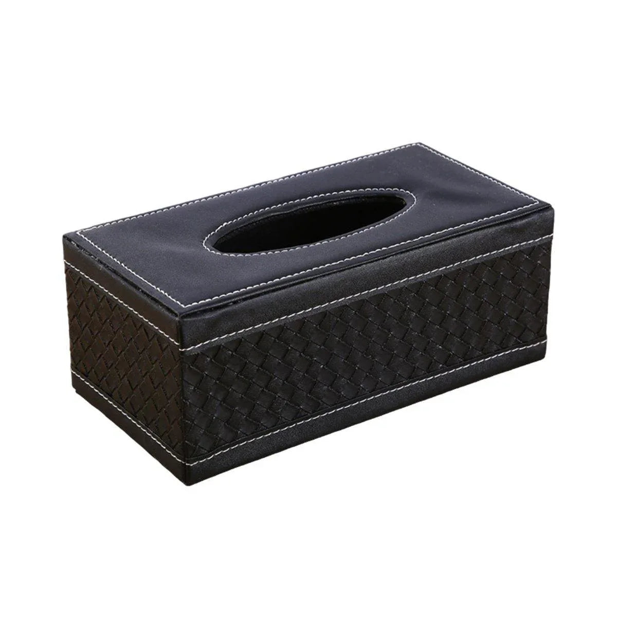 High-End PU Leather Tissue Box Holder for Hotel Home Office Decor Elegant Design - Black Woven Pattern - Mekamart Australia