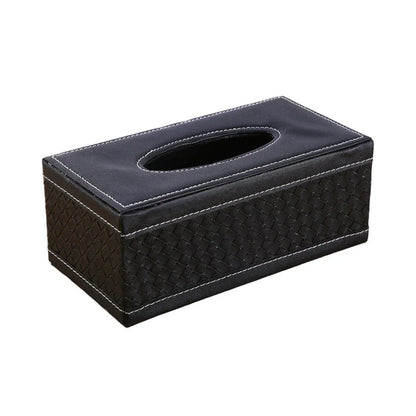High-End PU Leather Tissue Box Holder for Hotel Home Office Decor Elegant Design - Black Woven Pattern - Mekamart Australia