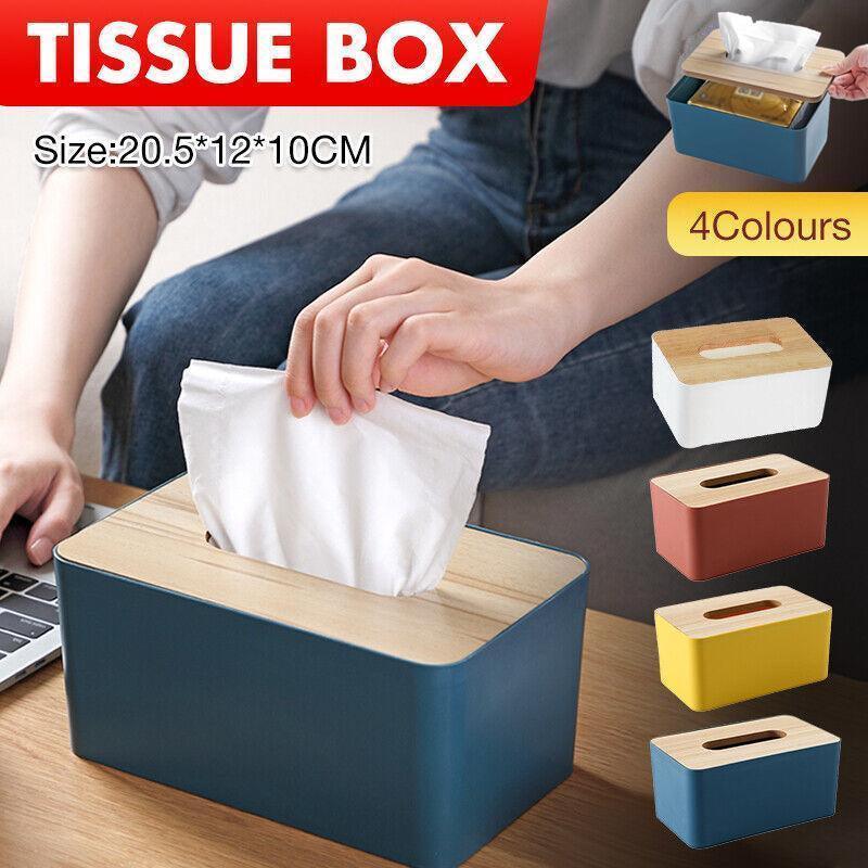 Wooden Lid Tissue Storage Box Dispenser for Napkins Desk Paper Holder Organiser - Blue - Mekamart Australia