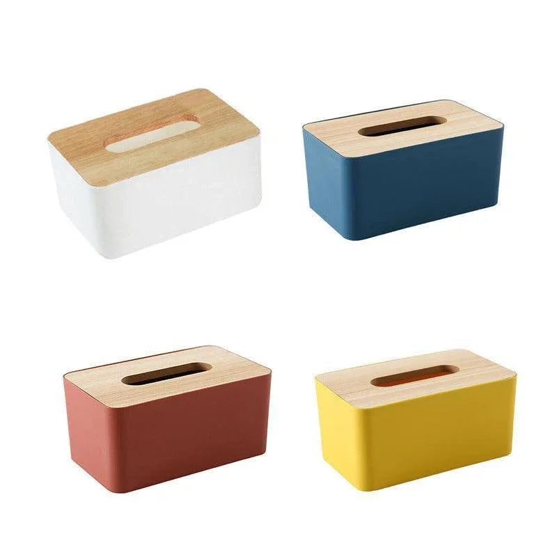 Wooden Lid Tissue Storage Box Dispenser for Napkins Desk Paper Holder Organiser - Blue - Mekamart Australia