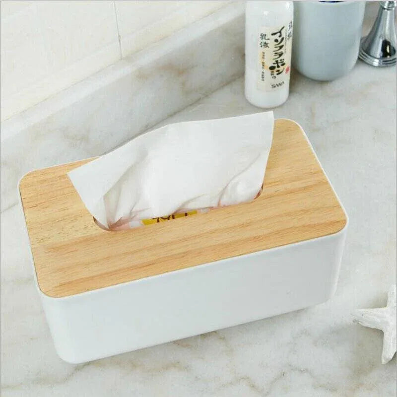 Wooden Lid Tissue Storage Box Dispenser for Napkins Desk Paper Holder Organiser - Blue - Mekamart Australia