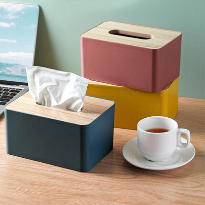 Wooden Lid Tissue Storage Box Dispenser for Napkins Desk Paper Holder Organiser - Blue - Mekamart Australia