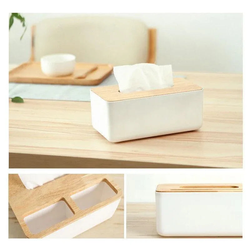Wooden Lid Tissue Storage Box Dispenser for Napkins Desk Paper Holder Organiser - Pink - Mekamart Australia