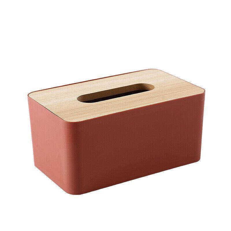 Wooden Lid Tissue Storage Box Dispenser for Napkins Desk Paper Holder Organiser - Pink - Mekamart Australia