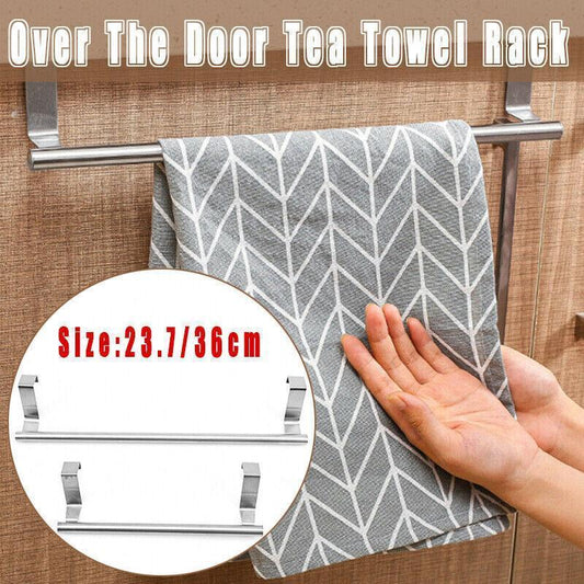 Stainless Steel Over Door Towel Rack Cupboard Hanging Rail for Kitchen Bathroom - 23.7CM - Mekamart Australia