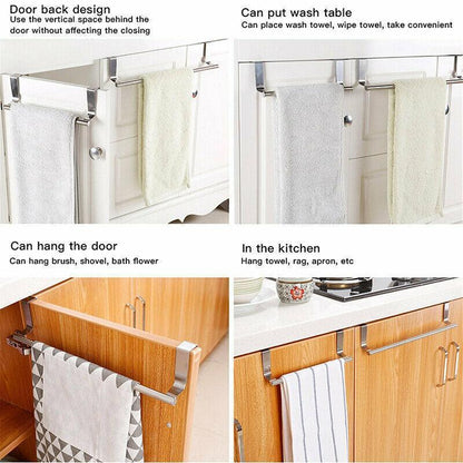 Stainless Steel Over Door Towel Rack Cupboard Hanging Rail for Kitchen Bathroom - 23.7CM - Mekamart Australia