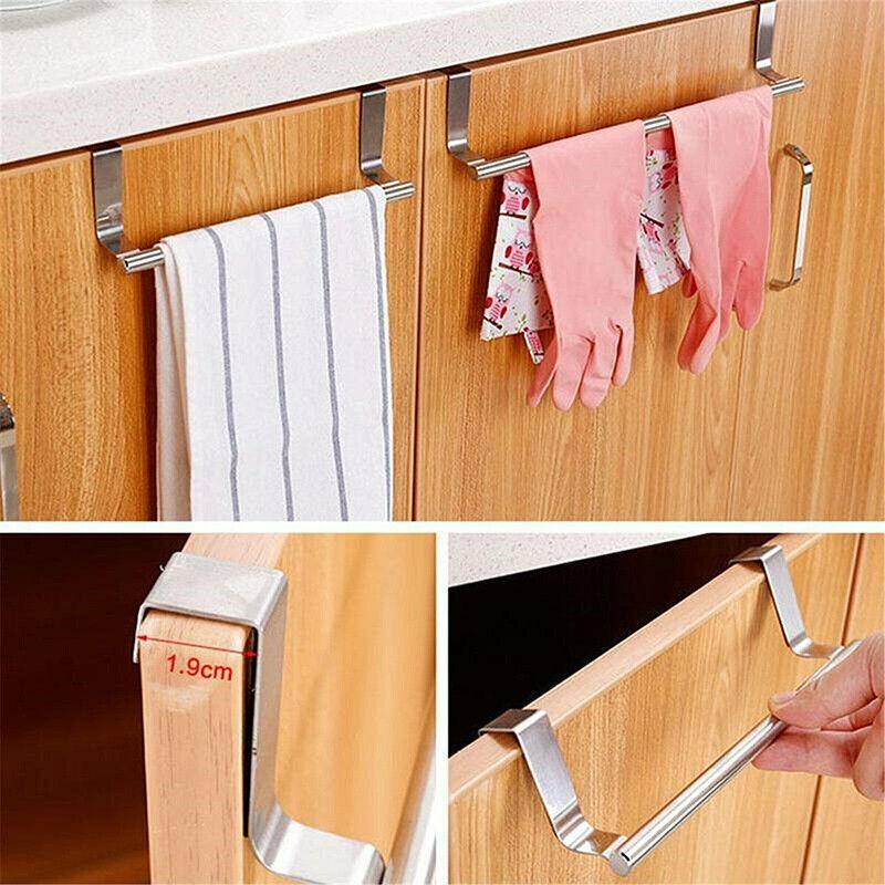 Stainless Steel Over Door Towel Rack Cupboard Hanging Rail for Kitchen Bathroom - 23.7CM - Mekamart Australia