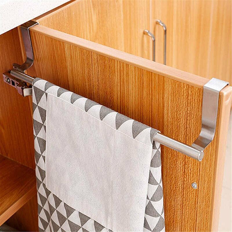 Stainless Steel Over Door Towel Rack Cupboard Hanging Rail for Kitchen Bathroom - 23.7CM - Mekamart Australia