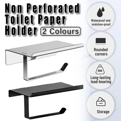 304 Stainless Steel Toilet Paper Holder Non-perforated Roll with Phone Rack - Black - Mekamart Australia