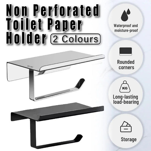 304 Stainless Steel Toilet Paper Holder Non-perforated Roll with Phone Rack - Black - Mekamart Australia