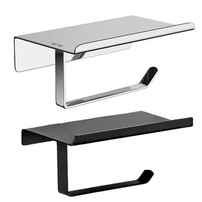 304 Stainless Steel Toilet Paper Holder Non-perforated Roll with Phone Rack - Black - Mekamart Australia