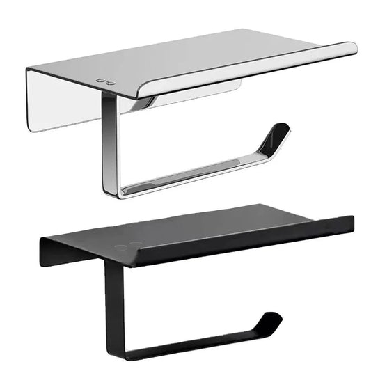 304 Stainless Steel Toilet Paper Holder Non-perforated Roll with Phone Rack - Black - Mekamart Australia