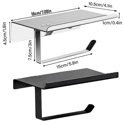 304 Stainless Steel Toilet Paper Holder Non-perforated Roll with Phone Rack - Black - Mekamart Australia