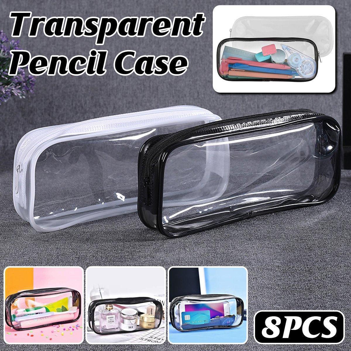 8PCS Waterproof Transparent Zipper Pencil Case Cosmetic Stationery Organizer Bag - Mekamart Australia
