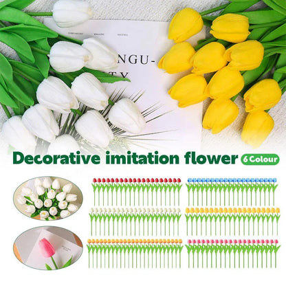 20PCS Real Touch Artificial Tulip Bouquet Fake Flowers for Home Wedding Decor - White - Mekamart Australia