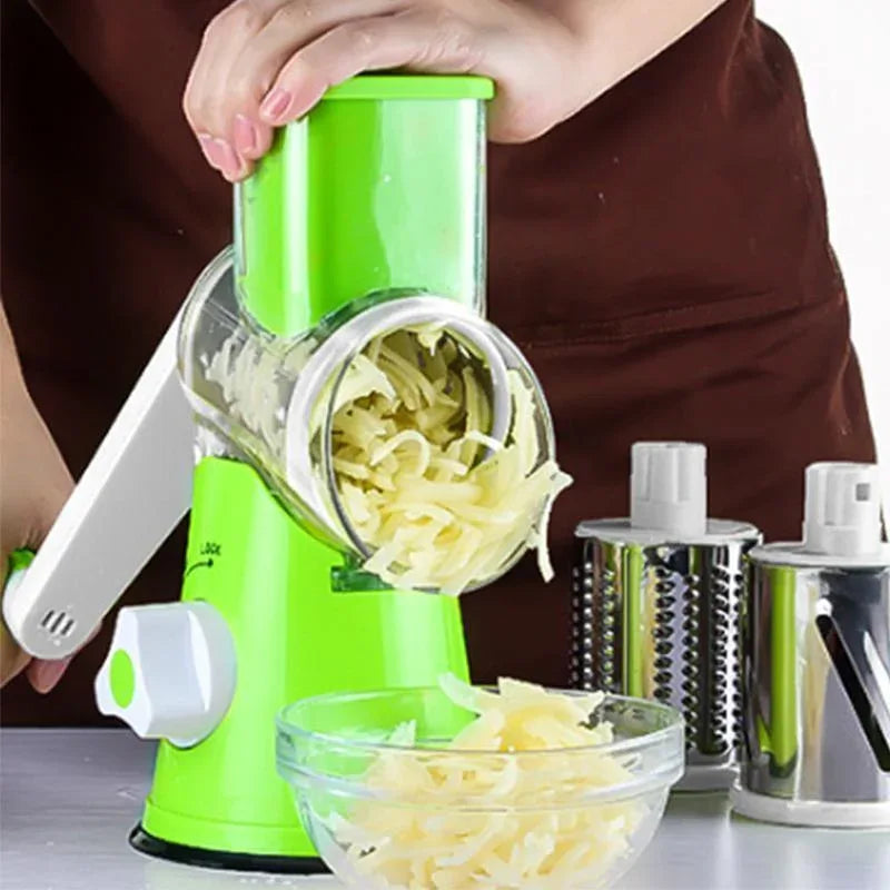 Kitchen Vegetable Fruit Slicer Cutter Shredder Food Manual Rotary Grater Chopper - Blue - Mekamart Australia