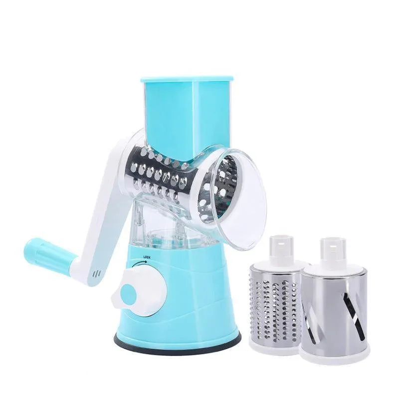 Kitchen Vegetable Fruit Slicer Cutter Shredder Food Manual Rotary Grater Chopper - Blue - Mekamart Australia