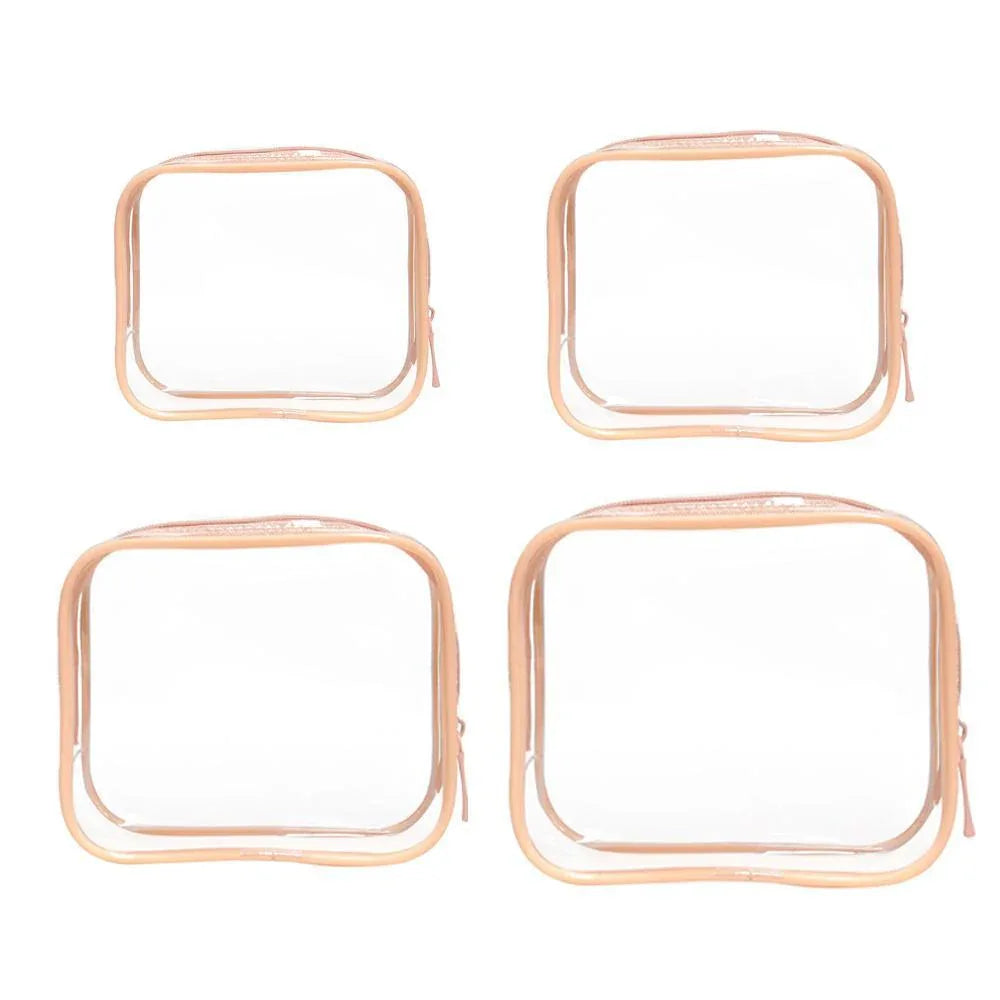 4pcs Durable PVC Cosmetic Bags Easy to Clean Multiple Sizes and Colours 9 Shades - 4pcs-Coffee - Mekamart Australia