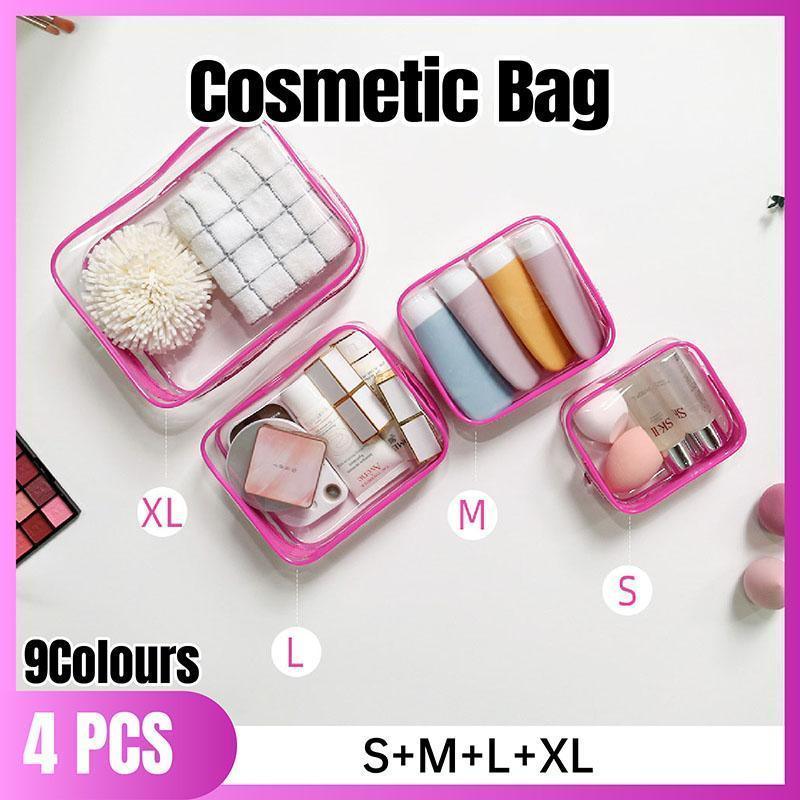 4pcs Durable PVC Cosmetic Bags Easy to Clean Multiple Sizes and Colours 9 Shades - 4pcs-Peach-Powder - Mekamart Australia