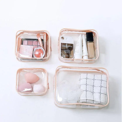 4pcs Durable PVC Cosmetic Bags Easy to Clean Multiple Sizes and Colours 9 Shades - 4pcs-Peach-Powder - Mekamart Australia