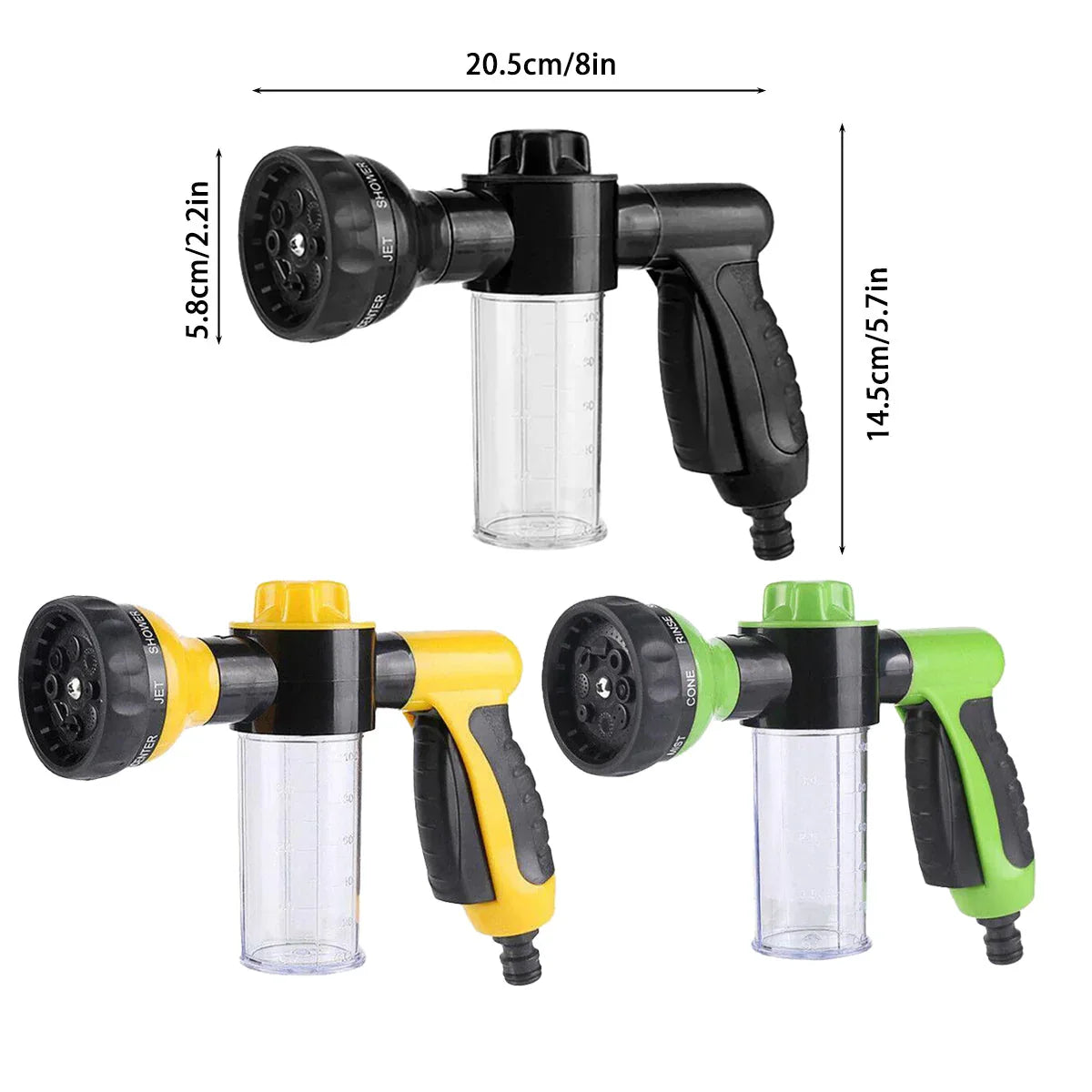 Washing Nozzle Plant Pet Hose 8-Mode Garden Car Water Foam Sprayer Soap Dispenser - Yellow - Mekamart Australia