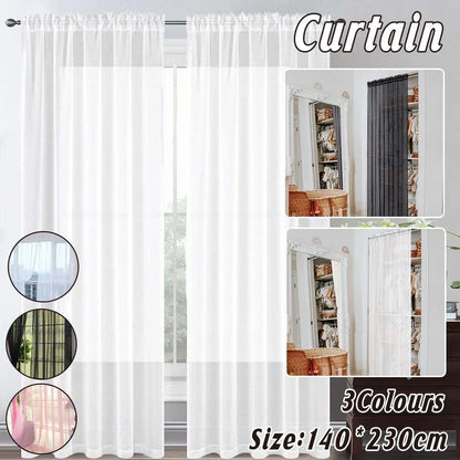 Sheer Voile Curtains Rod Pocket Window Panel for Bedroom 140cm x 230cm Drapes - Black - Mekamart Australia