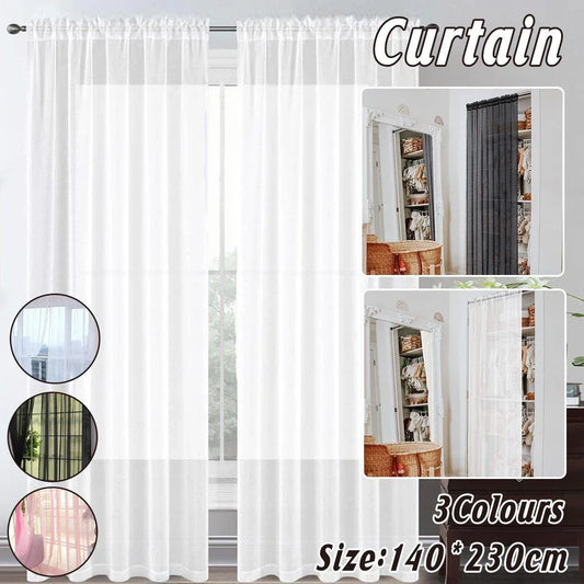 Sheer Voile Curtains Rod Pocket Window Panel for Bedroom 140cm x 230cm Drapes - Black - Mekamart Australia