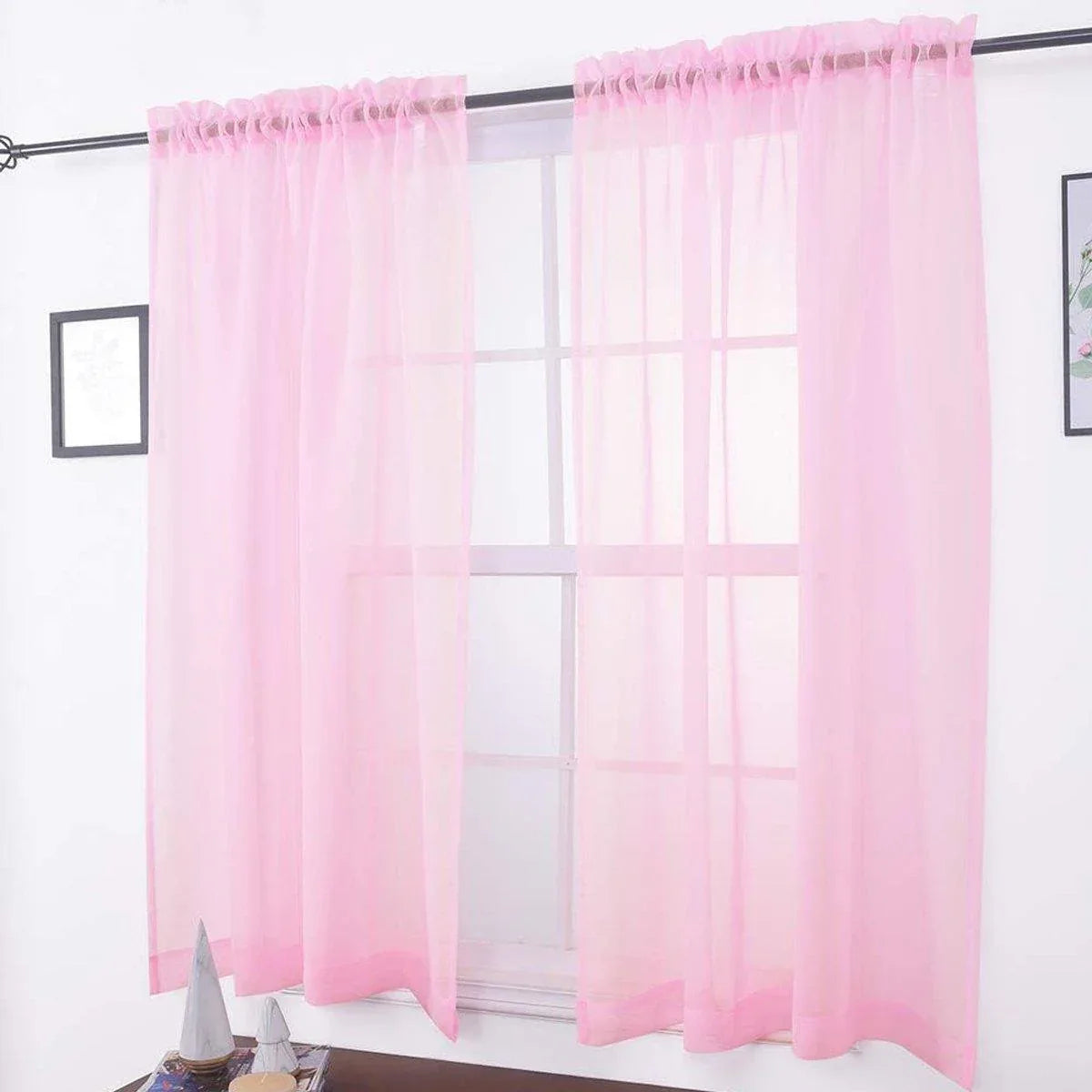 Sheer Voile Curtains Rod Pocket Window Panel for Bedroom 140cm x 230cm Drapes - Black - Mekamart Australia