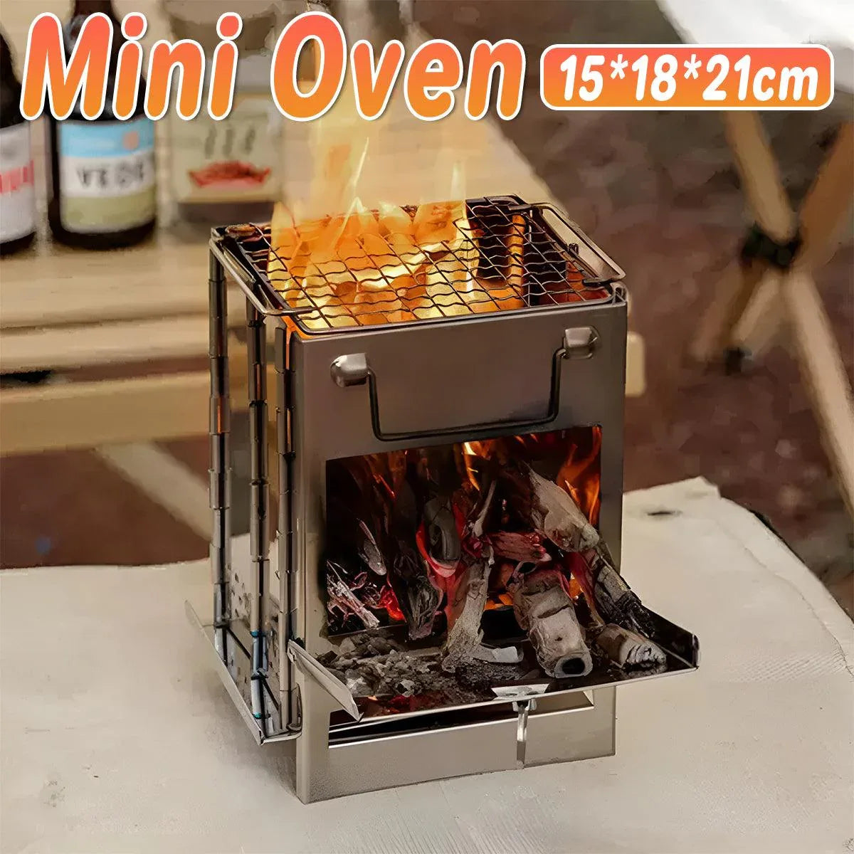 Square Wood Stove Mini Folding Grill Outdoor Camping Portable BBQ Cooking Rack - Mekamart Australia