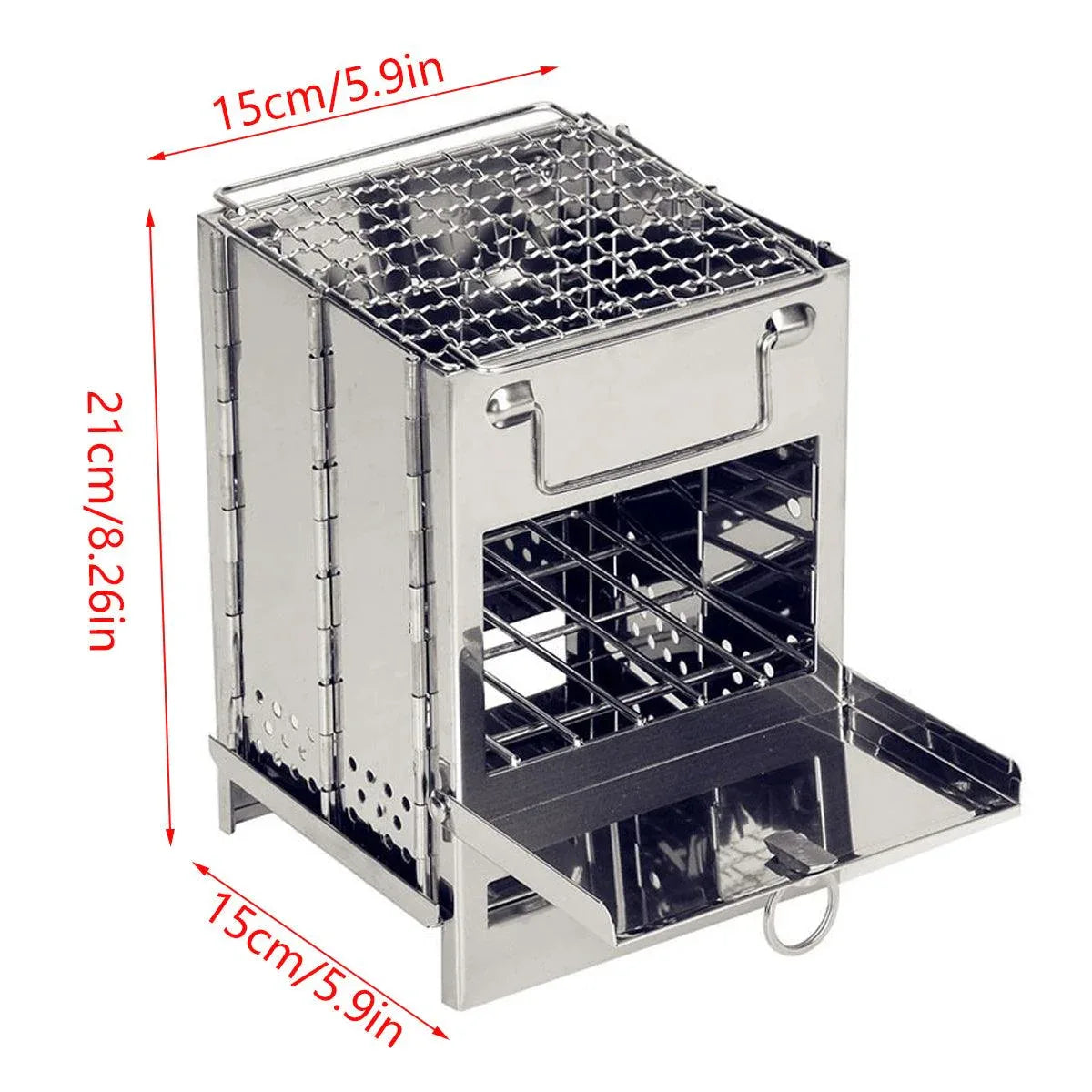 Square Wood Stove Mini Folding Grill Outdoor Camping Portable BBQ Cooking Rack - Mekamart Australia