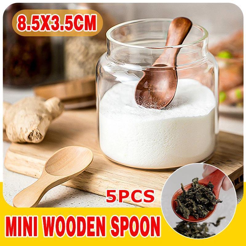 5PCS Mini Wooden Spoons Natural Wood Spice Condiment Dessert Scoops - Red - Mekamart Australia