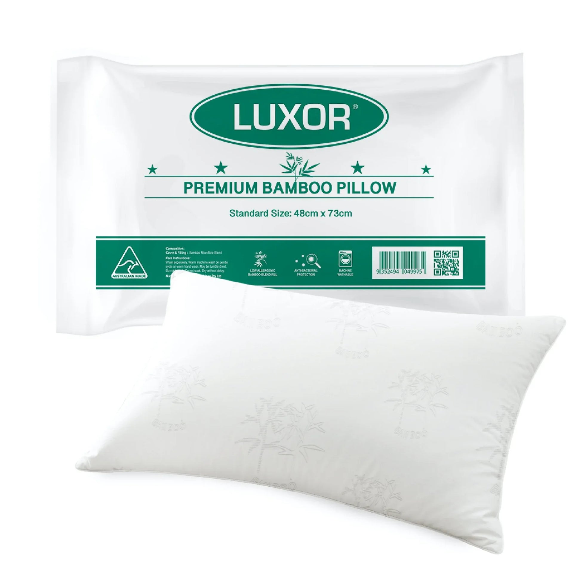 Luxor Australian Made Bamboo Cooling Pillow Standard Size Single Pack - Mekamart Australia