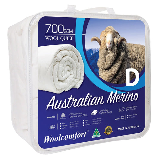 Woolcomfort Aus Made Merino Wool Quilt 700GSM 180x210cm Double Size - Mekamart Australia
