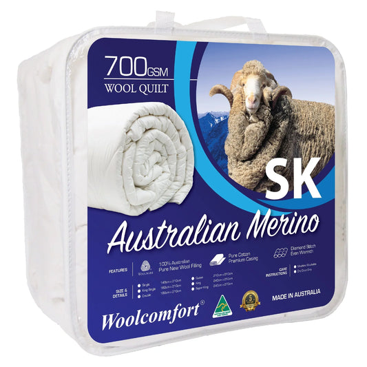 Woolcomfort Aus Made Merino Wool Quilt 700GSM 270x240cm Super King Size - Mekamart Australia