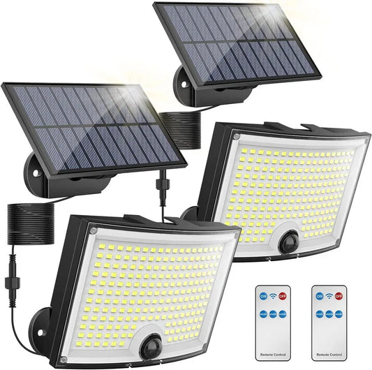 KagoLing Solar Lights Outdoor 202 LED Motion Sensor Lights IP65 Waterproof 120 Degree Beam Angle Solar Garden Lights 2 Pack with 5M Cable - Mekamart Australia