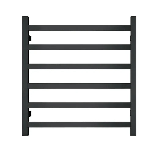 Premium Matte Black Heated Towel Rack - 6 Bars, Square Design, AU Standard, 650x620mm Wide - Mekamart Australia