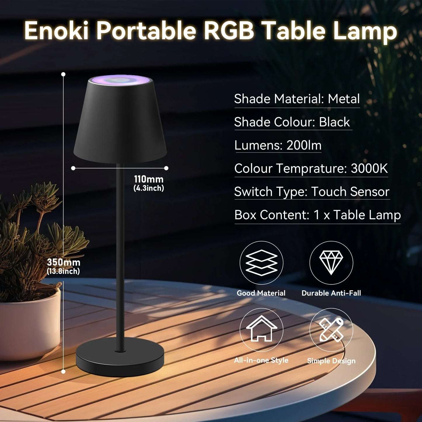 Enoki Portable RGB Table Lamp - Black - Mekamart Australia