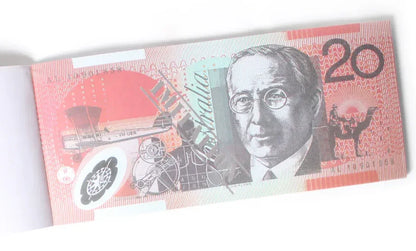 20 Dollar Australian Souvenir Note Pad Fake AUD Money - 1 Pack of 50 Sheets - Mekamart Australia