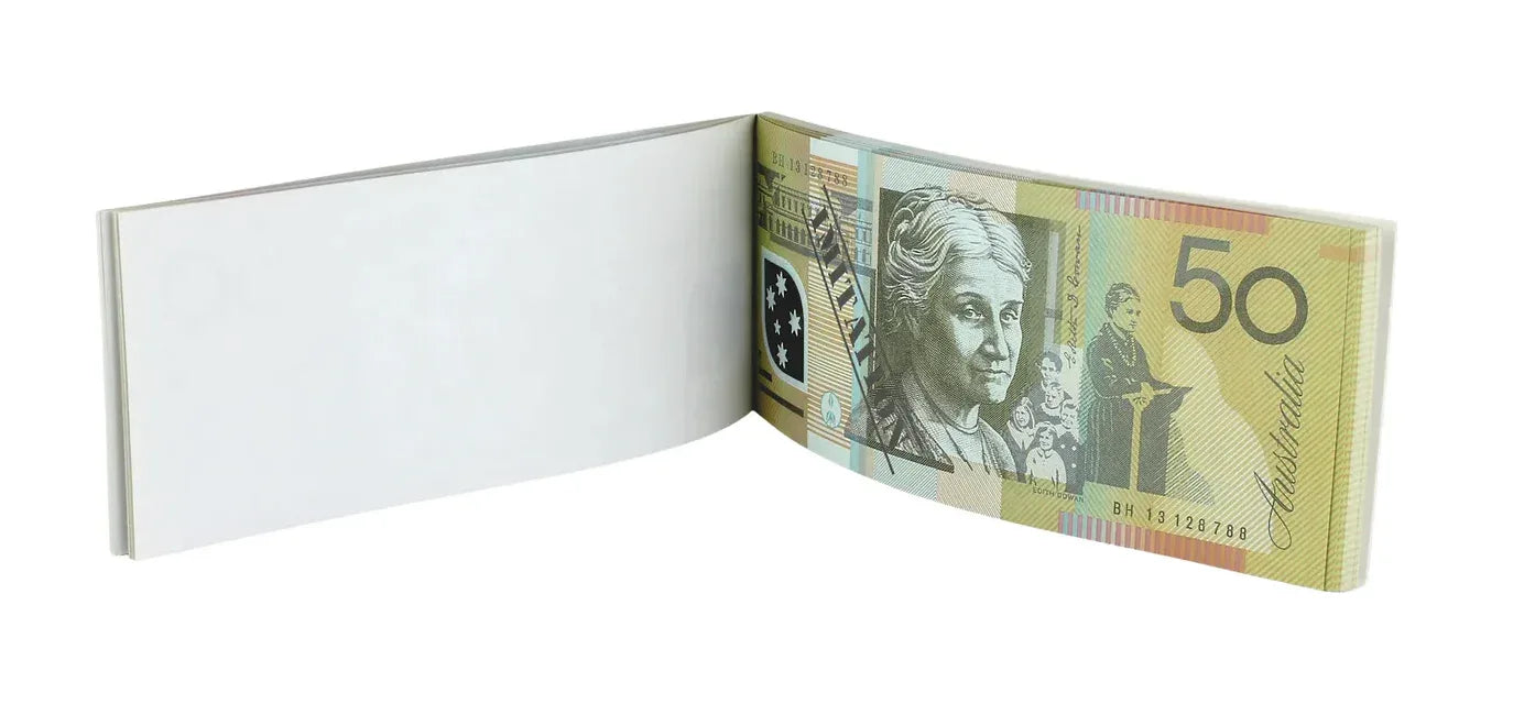 50 Dollar Australian Souvenir Note Pad Fake AUD Money - 1 Pack of 50 Sheets - Mekamart Australia