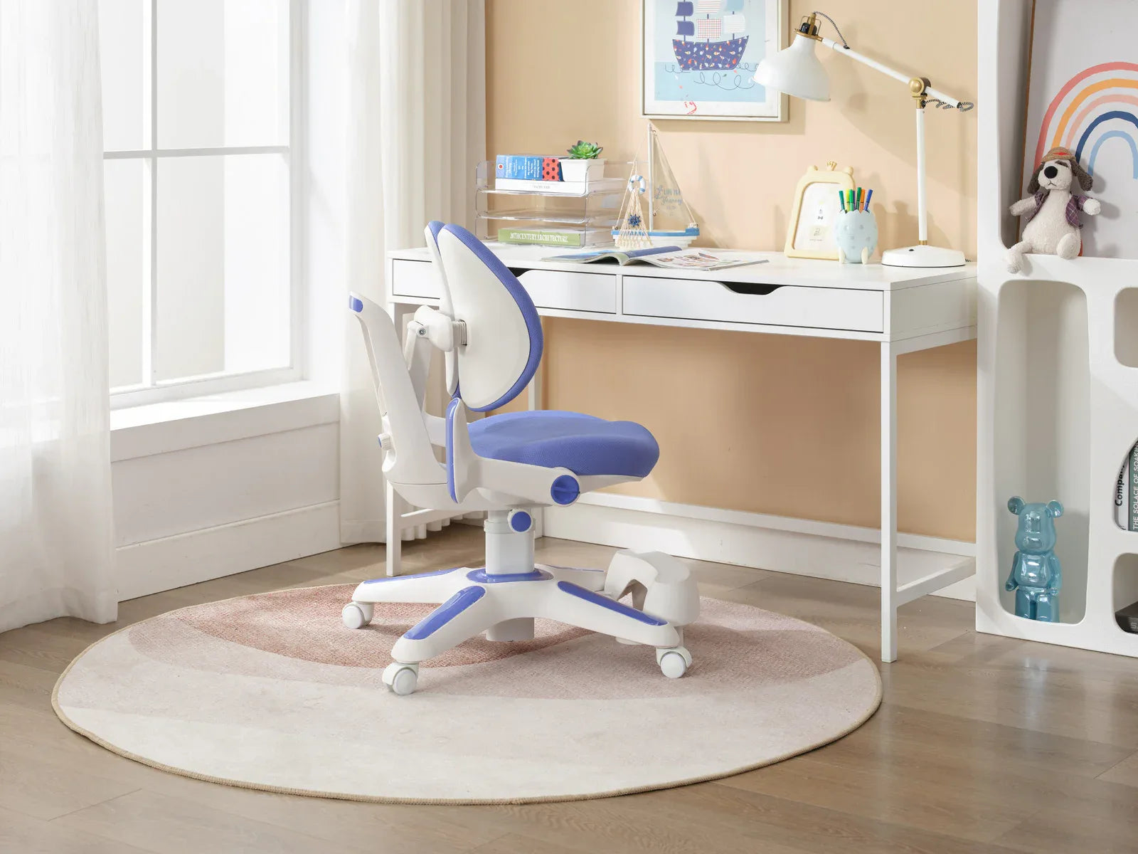 Ergonomic Children Kids Study Chair Set of 2 Height Adjustable - Blue - Mekamart Australia