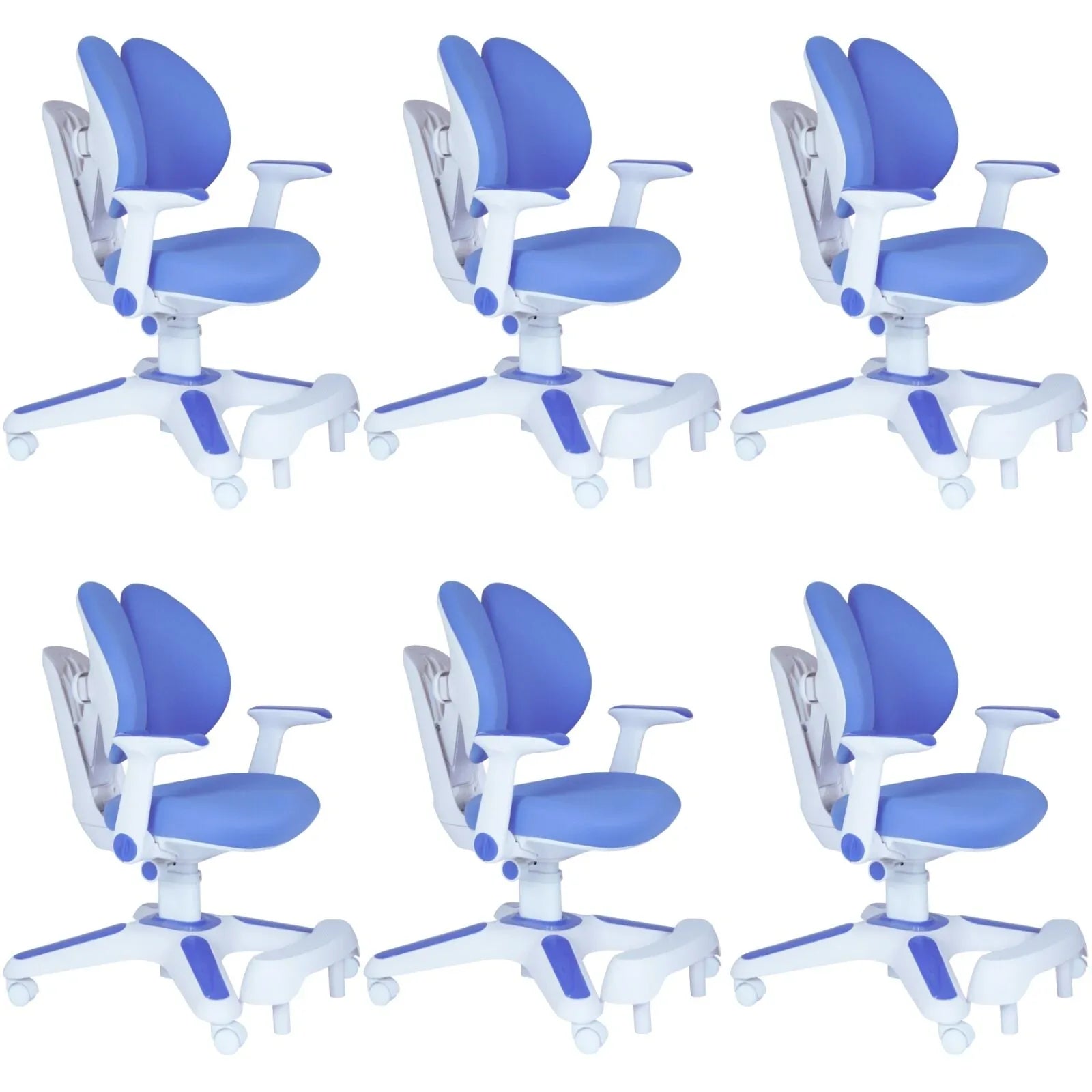 Ergonomic Children Kids Study Chair Set of 6 Height Adjustable - Blue - Mekamart Australia