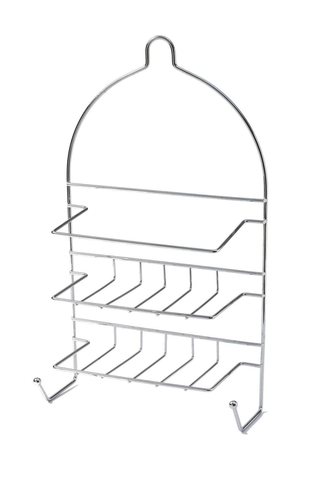 2-Tier Shower Caddy Bath Rack Chrome Hanging Hook Basket 25 x 10 x 43cm - Silver - Mekamart Australia