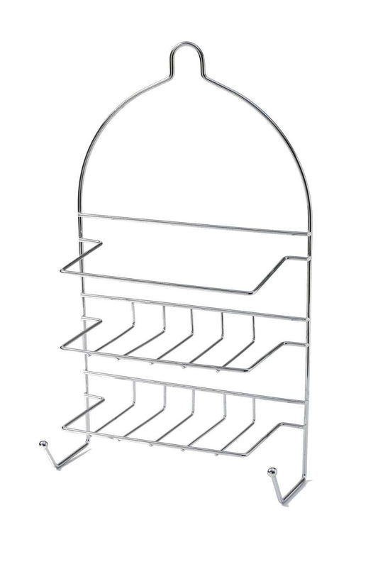2-Tier Shower Caddy Bath Rack Chrome Hanging Hook Basket 25 x 10 x 43cm - Silver - Mekamart Australia