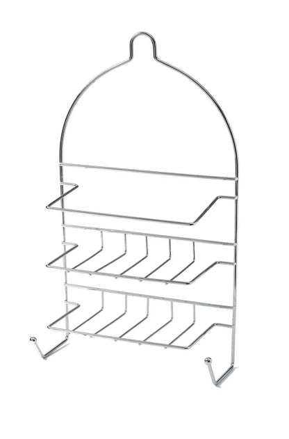 2-Tier Shower Caddy Bath Rack Chrome Hanging Hook Basket 25 x 10 x 43cm - Silver - Mekamart Australia