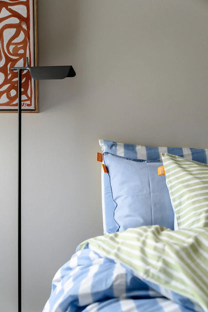 100% Cotton Duvet Quilt Cover Set w/ 2 Pillow Cases in Reversible Blue/Green/White Stripe - King - Mekamart Australia