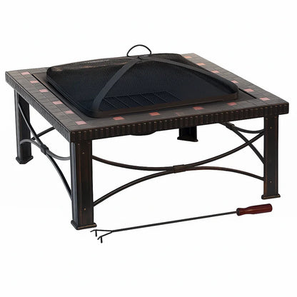30" Square Slate Tile Fire Pit Outdoor Patio Heater Fireplace - Mekamart Australia