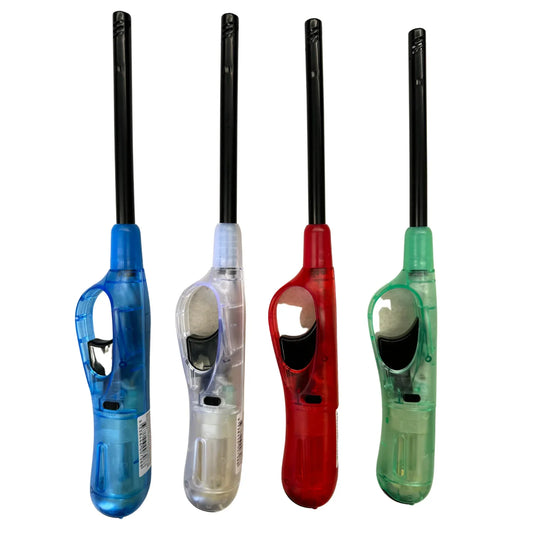12x Clear Long Gas Lighter for BBQ Kitchen Cigarette w/ Safety Lock - Assorted Colours - Mekamart Australia