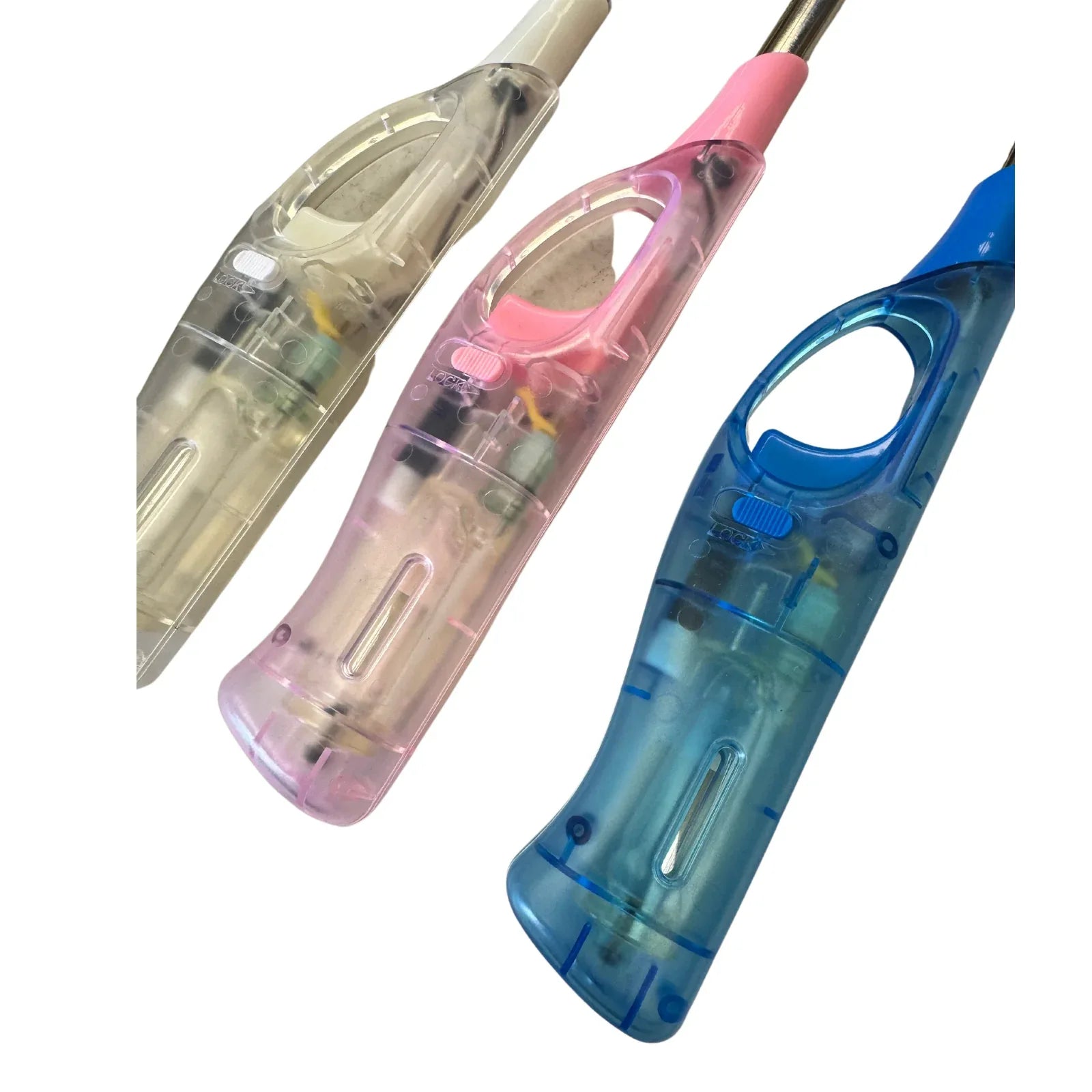 12x Clear Long Gas Lighter for BBQ Kitchen Cigarette w/ Safety Lock - Assorted Colours - Mekamart Australia