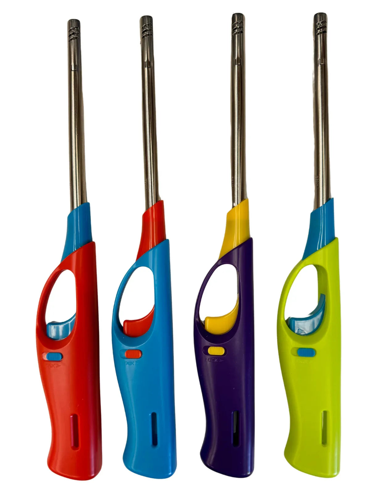 12x Long Gas Lighter for BBQ Kitchen Cigarette w/ Safety Lock - Assorted Colours - Mekamart Australia