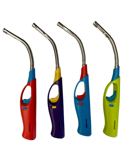 4x Clear Flexible Gas Lighter for BBQ Kitchen Cigarette w/ Safety Lock - Assorted Colours - Mekamart Australia